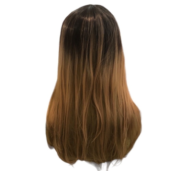Ombre Cosplay Wig Dark Blonde/Black Synthetic Silky Hair Mesh Laced Cap - Picture 1 of 6